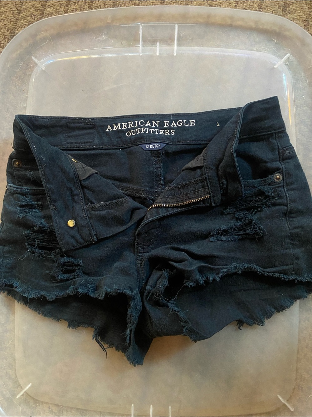 American Eagle Outfitters Black Distressed Frayed Denim Shorts